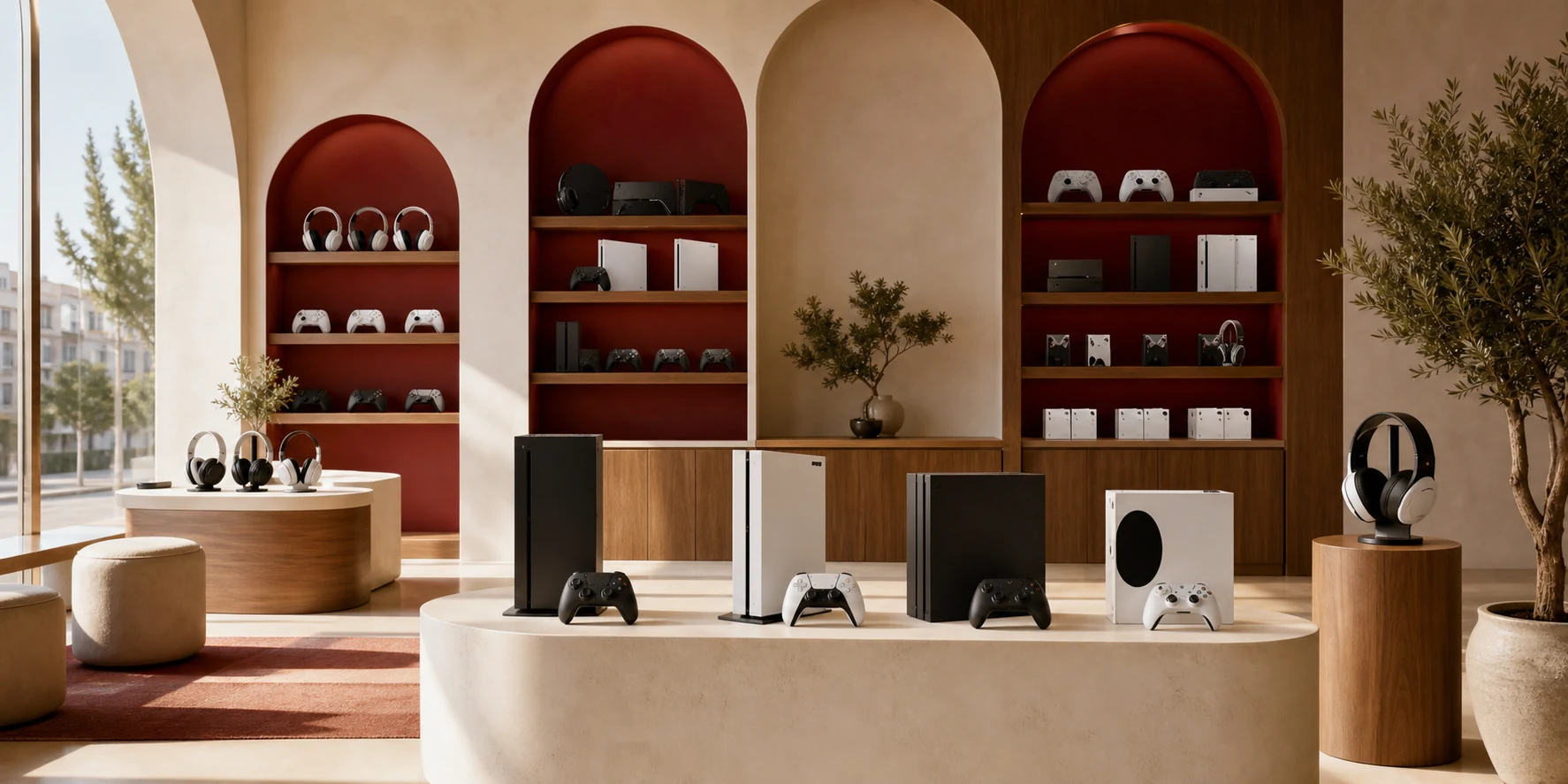 Sunlit Izmir boutique with new unbranded consoles and accessories